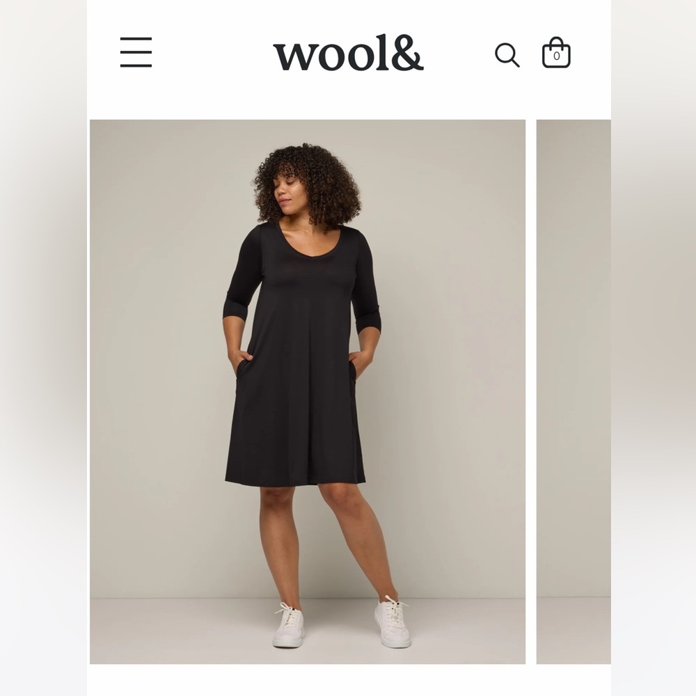 Wool& wool dress. Willow swing dress, three quarter length sleeves.